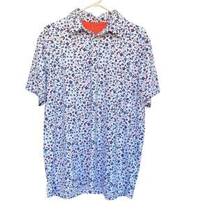 Birdie Bound Shirt Mens Large White Blue Red Floral Print Golf Performance Polo